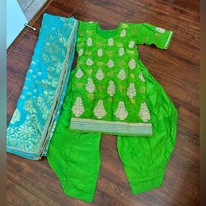 Silk Green and Blue Salwar Kameez Suit